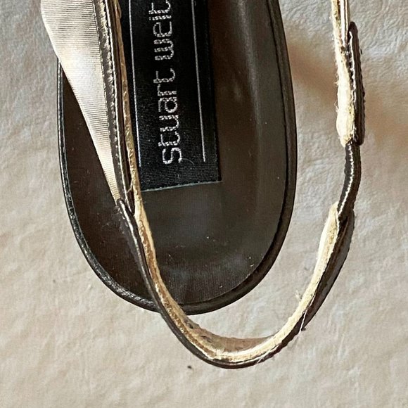 Stuart Weitzman Open Toe Slingback Silver Pumps 9 - Picture 9 of 11